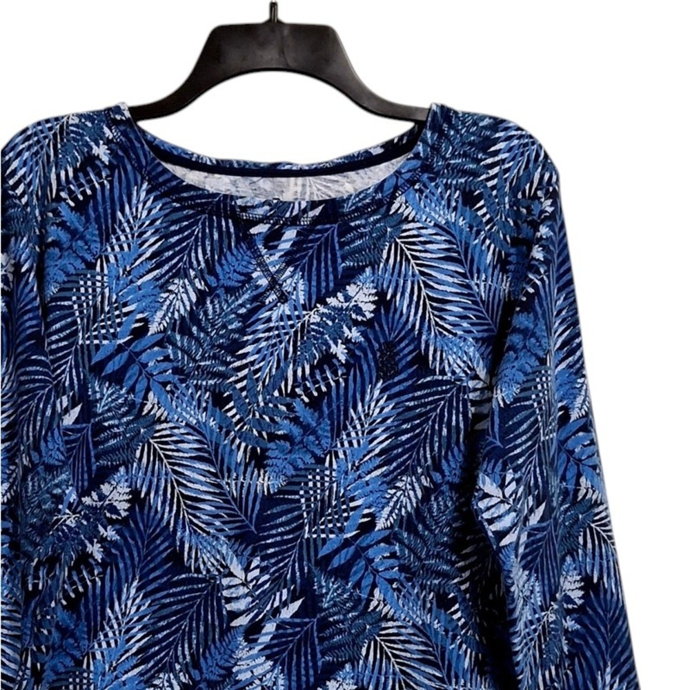 Tommy Bahama Top Medium Blue Cotton Long Sleeve Tropical Palm Leaf Coastal Shirt